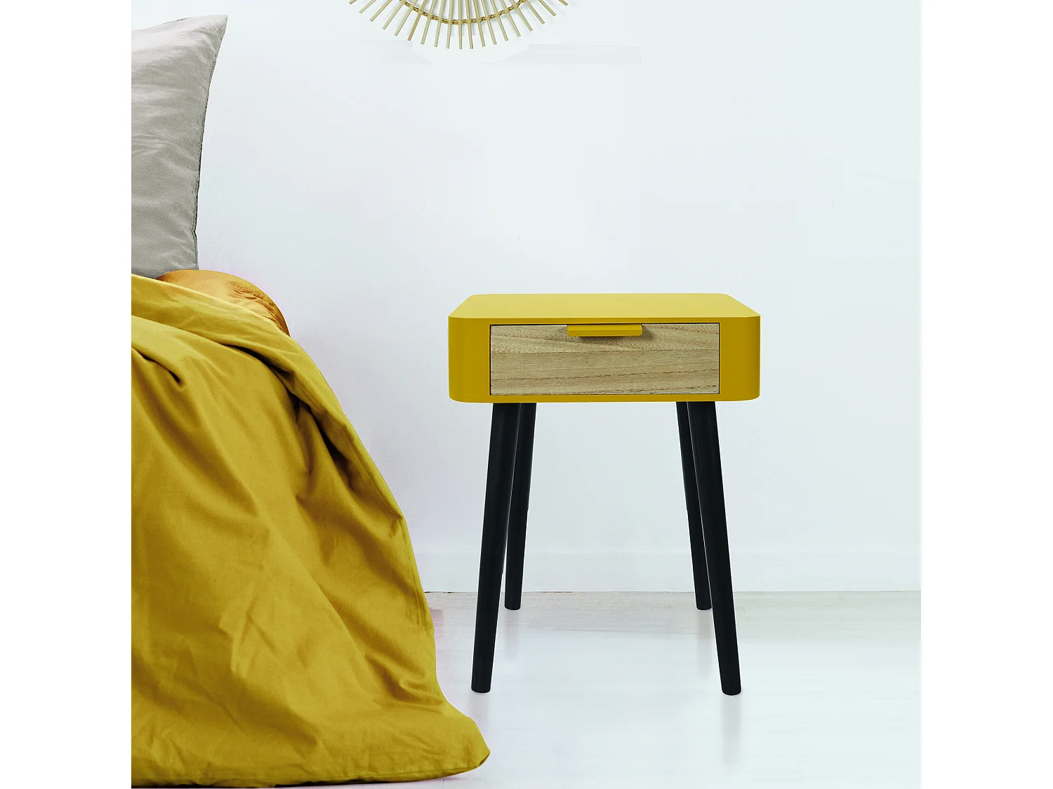 Chevet 1 Tiroir En Bois Jaune Moutarde Jaune