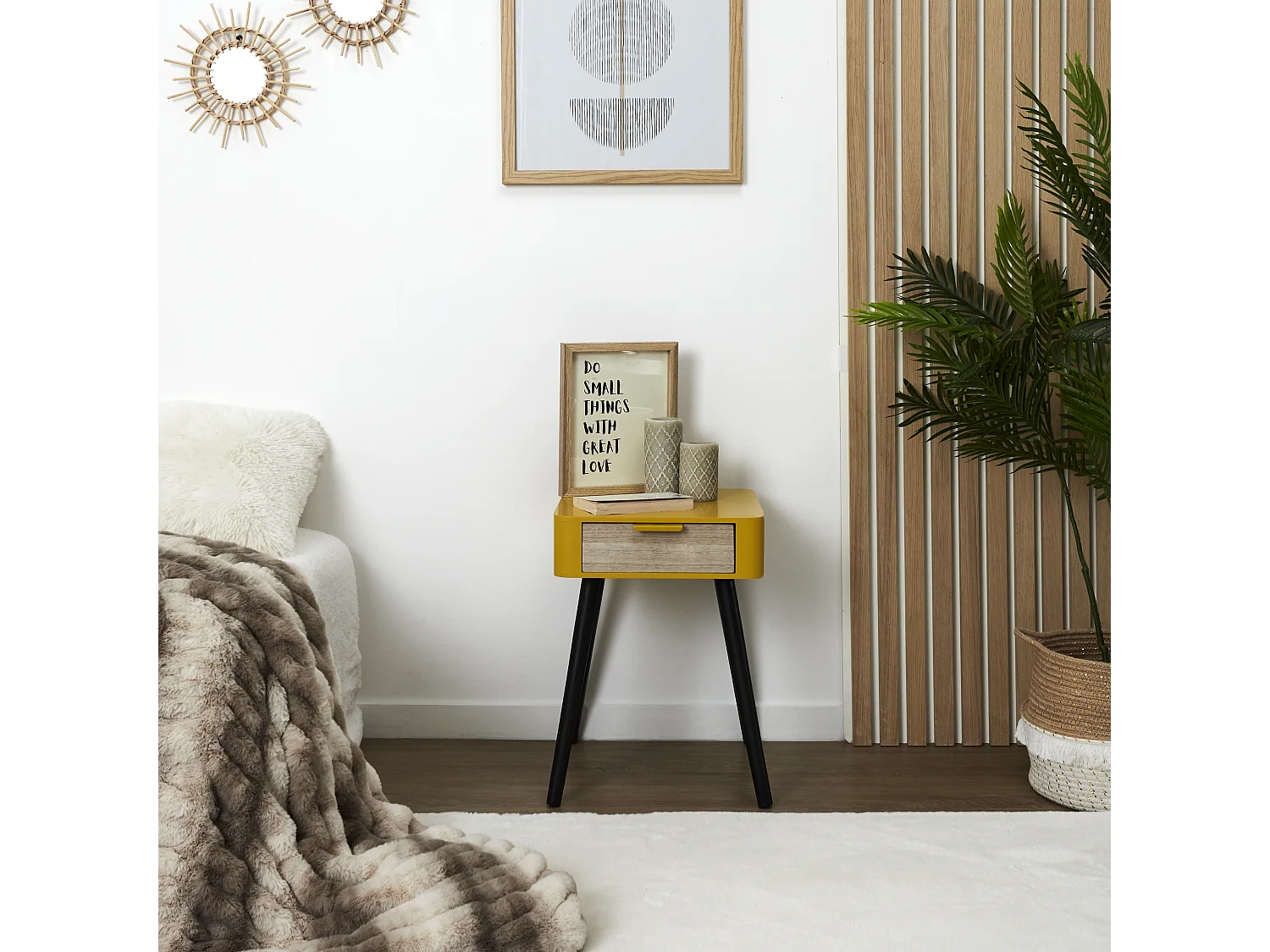 Chevet 1 Tiroir En Bois Jaune Moutarde Jaune