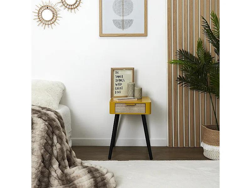 Chevet 1 Tiroir En Bois Jaune Moutarde Jaune