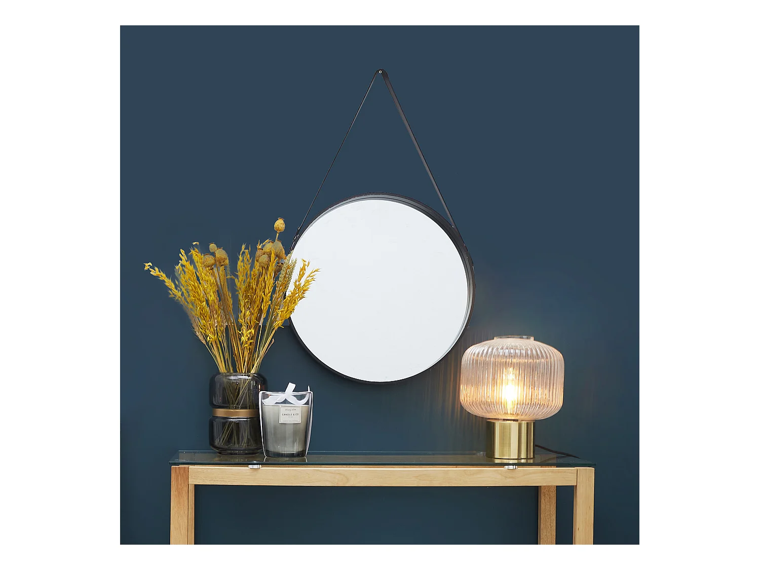 Miroir Rond Avec Anse Pu Noir 40cm Noir