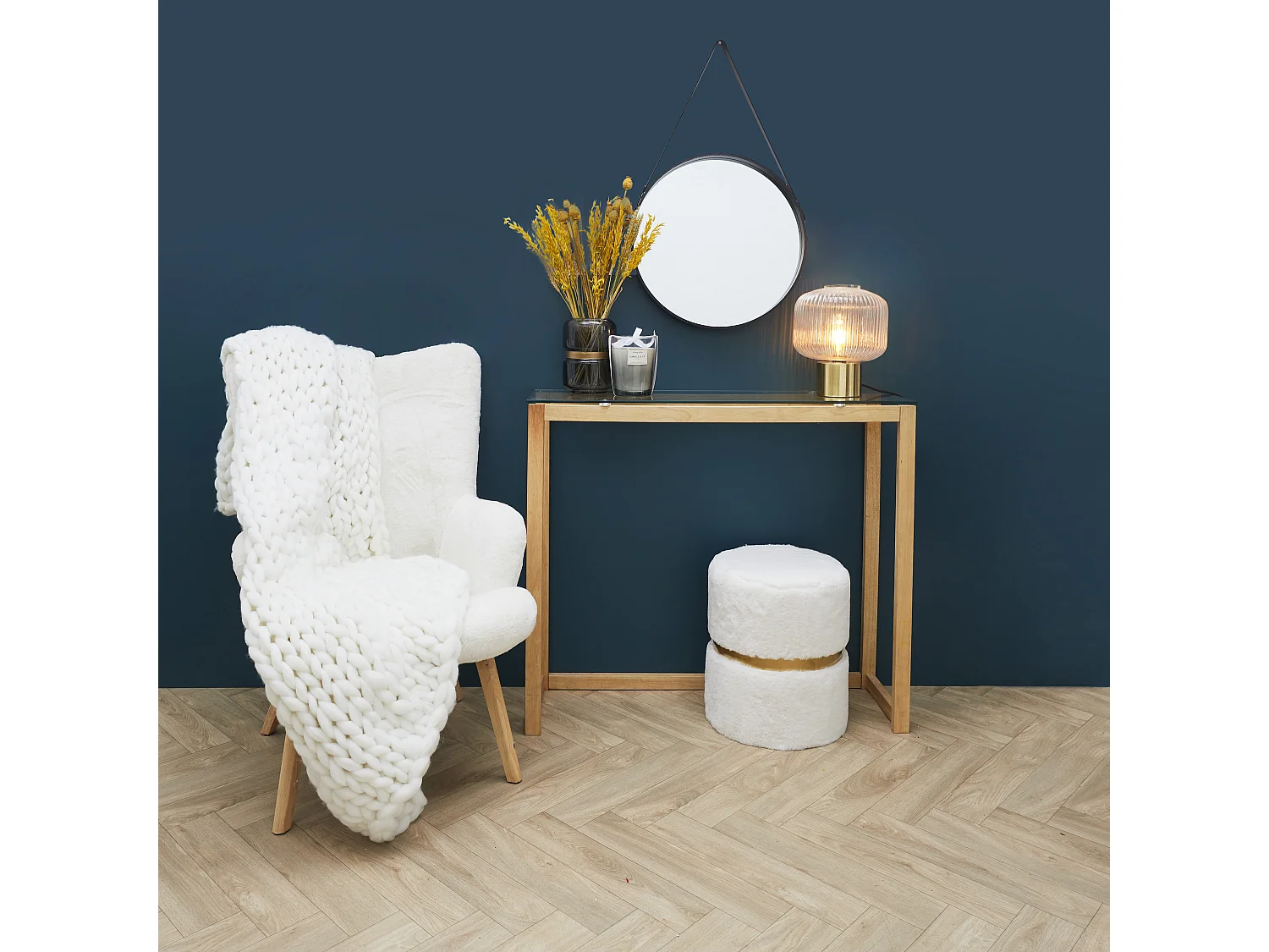 Miroir Rond Avec Anse Pu Noir 40cm Noir