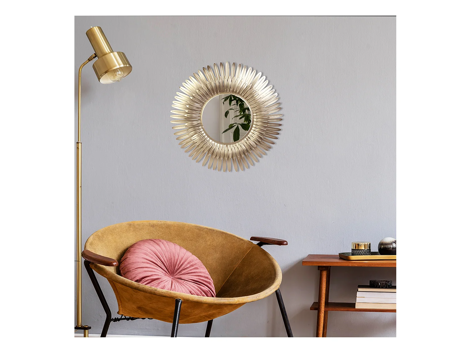 Miroir Plumes Dorees 53cm Or