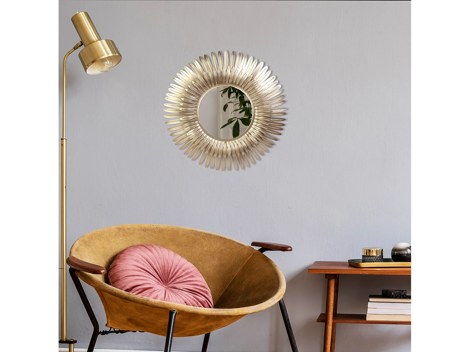 Miroir Plumes Dorees 53cm Or