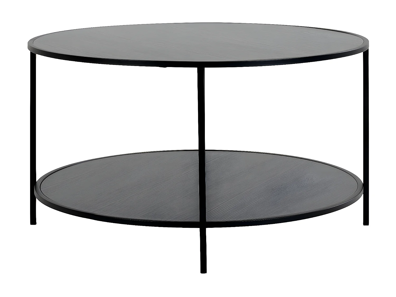 HARALD - Table Basse Ronde Acier et Effet Bois Noir