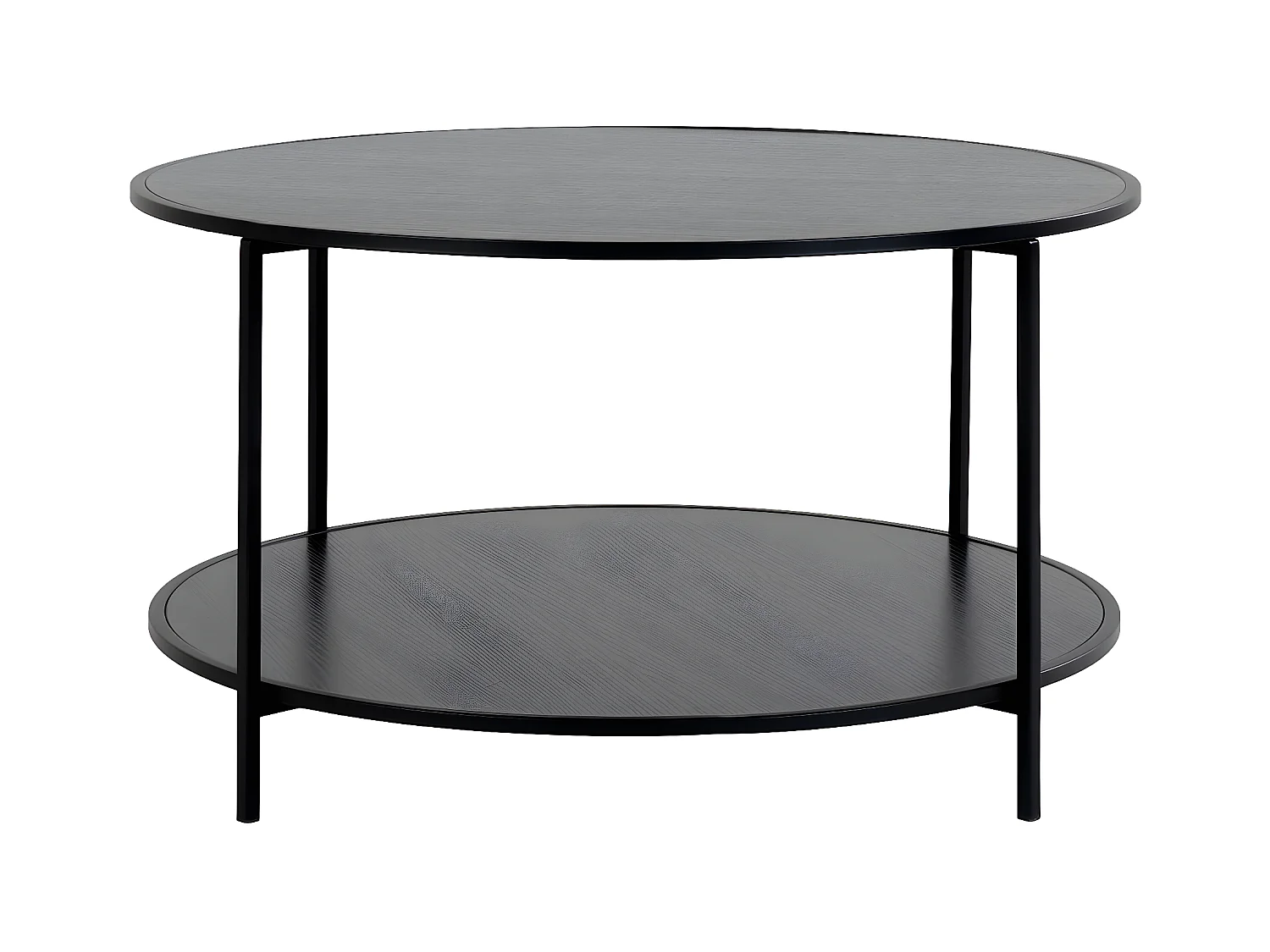 HARALD - Table Basse Ronde Acier et Effet Bois Noir