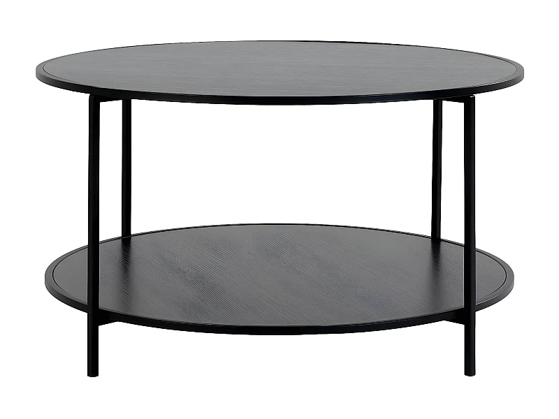 HARALD - Table Basse Ronde Acier et Effet Bois Noir