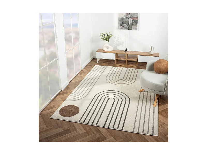 tapis salon 120x170 tissé crème rectangle motif géométrique RERAND