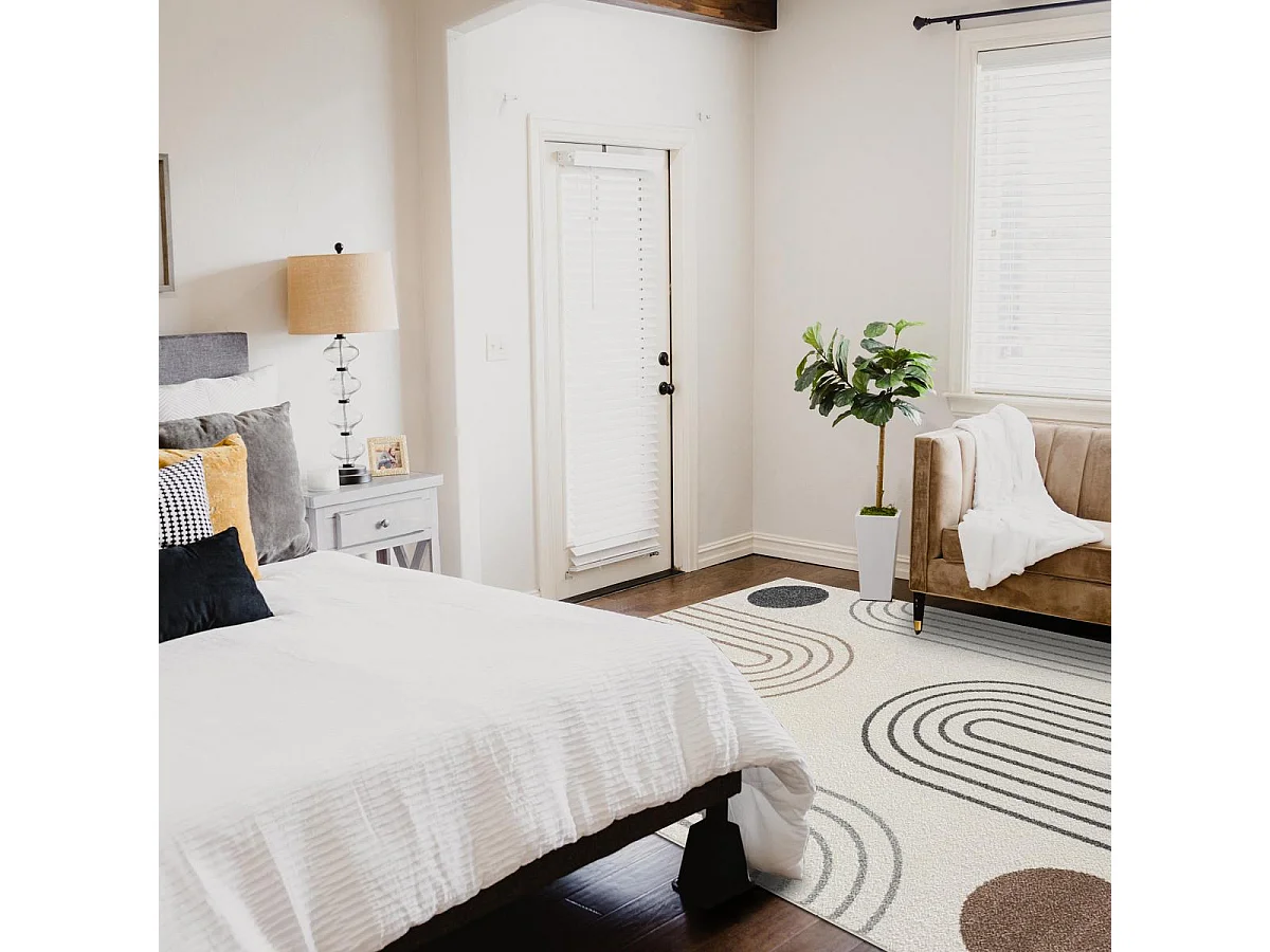 tapis salon 120x170 tissé crème rectangle motif géométrique RERAND