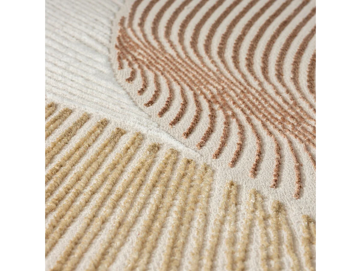 tapis salon 160x230 tissé crème et beige rectangle motif abstrait DOUCIL