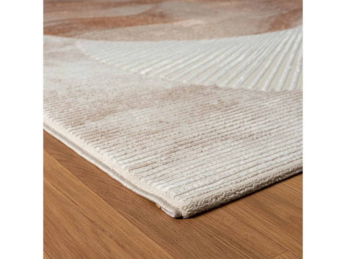 tapis salon 160x230 tissé crème et beige rectangle motif abstrait DOUCIL