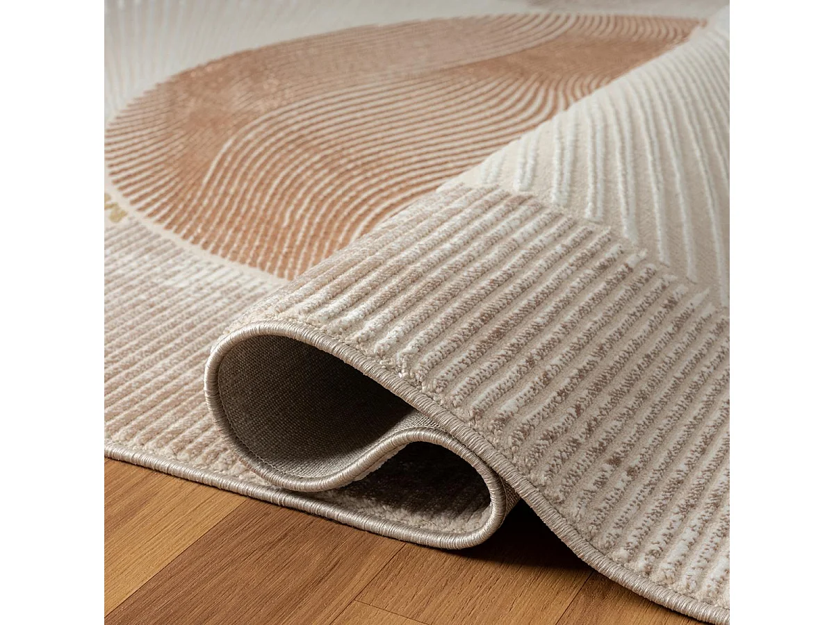 tapis salon 160x230 tissé crème et beige rectangle motif abstrait DOUCIL