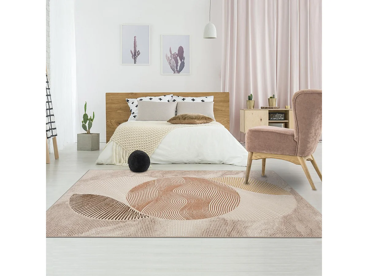 tapis salon 160x230 tissé crème et beige rectangle motif abstrait DOUCIL
