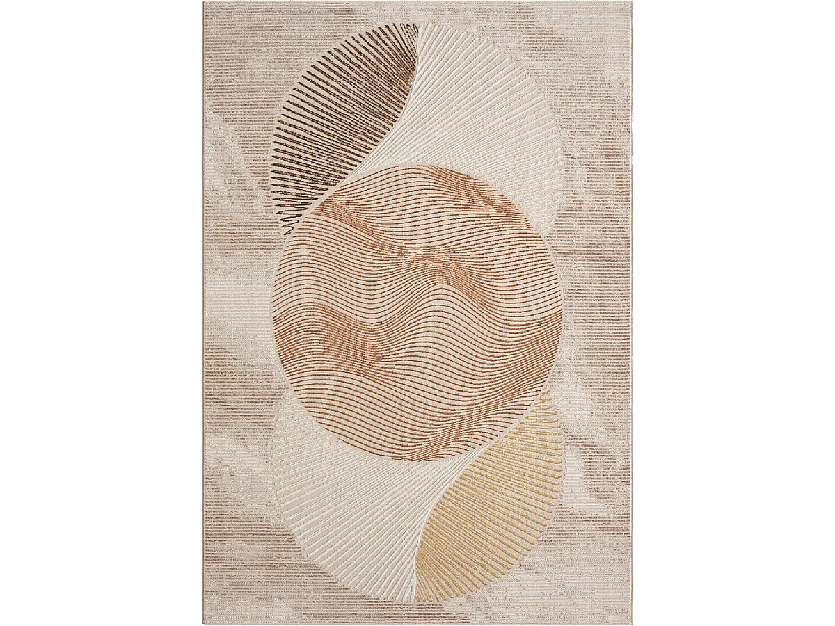 tapis salon 160x230 tissé crème et beige rectangle motif abstrait DOUCIL