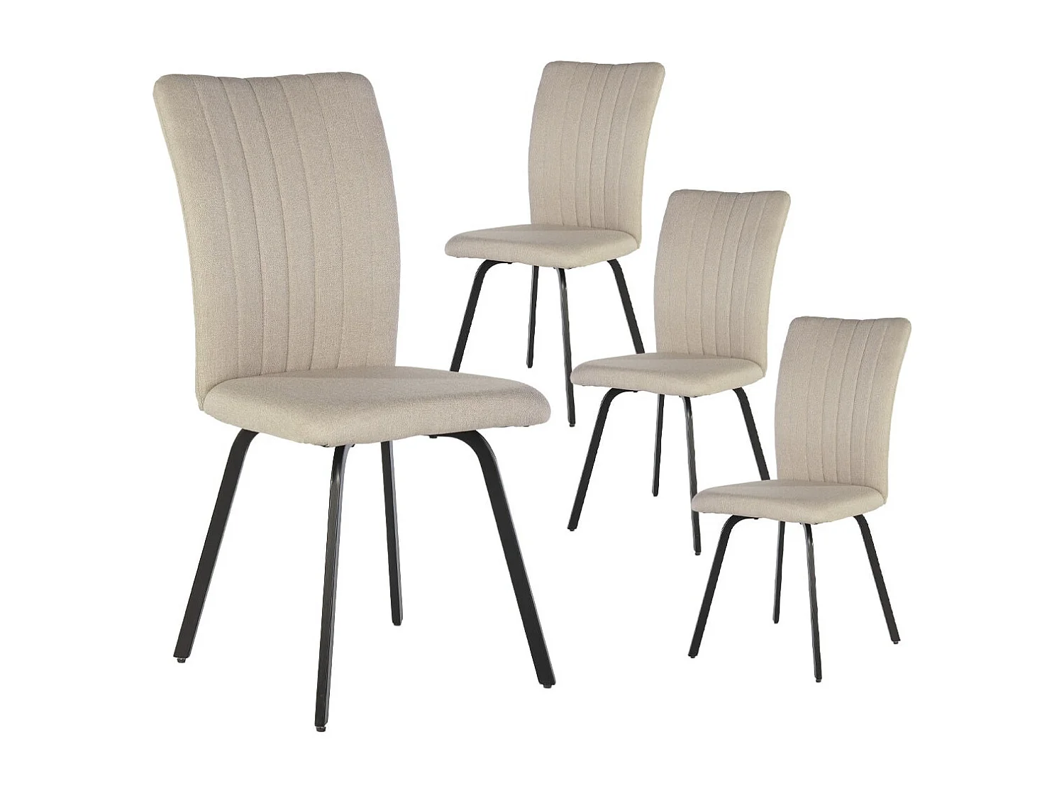 GARROW - Lot de 4 Chaises Tissu Beige Surpiqué Pieds Métal Noir