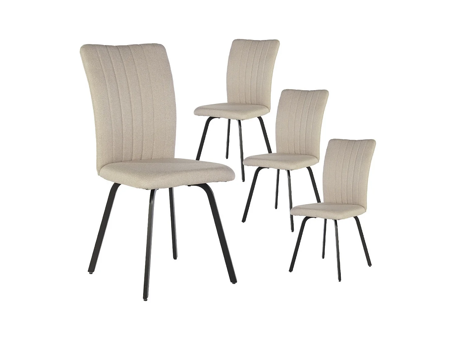 GARROW - Lot de 4 Chaises Tissu Beige Surpiqué Pieds Métal Noir
