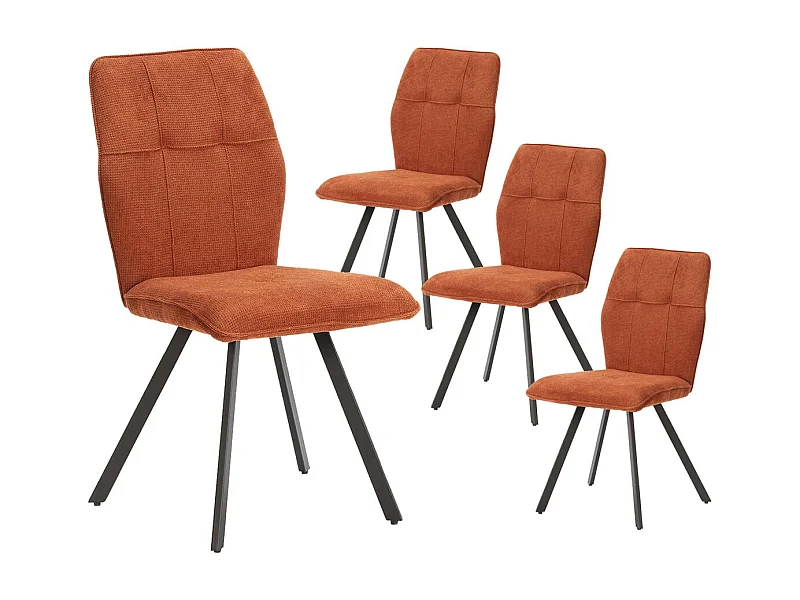 SELMA - Lot de 4 Chaises Tissu Marron Effet Tricoté Pieds Métal Noir