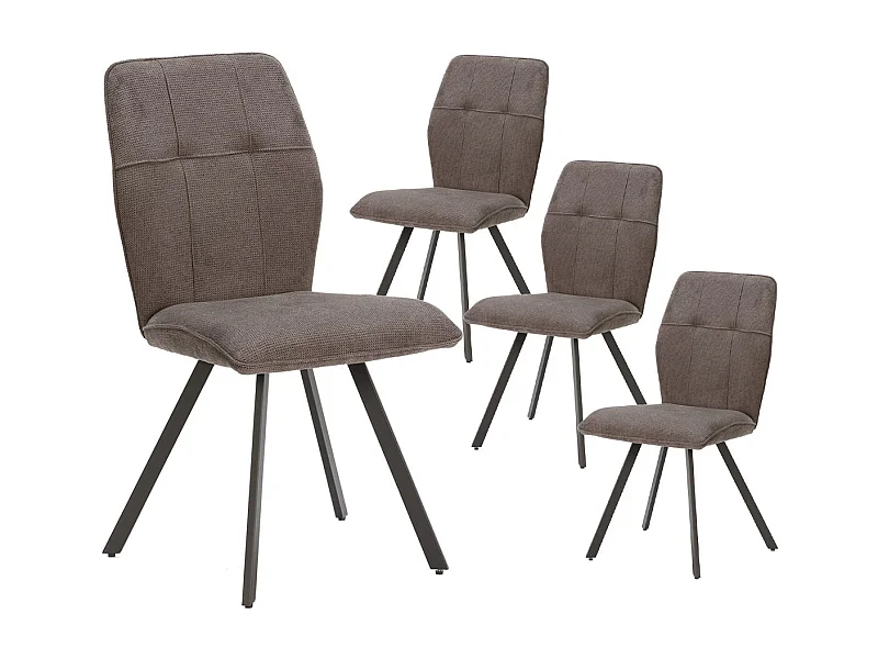 SELMA - Lot de 4 Chaises Tissu Gris Anthracite Effet Tricoté Pieds Métal Noir