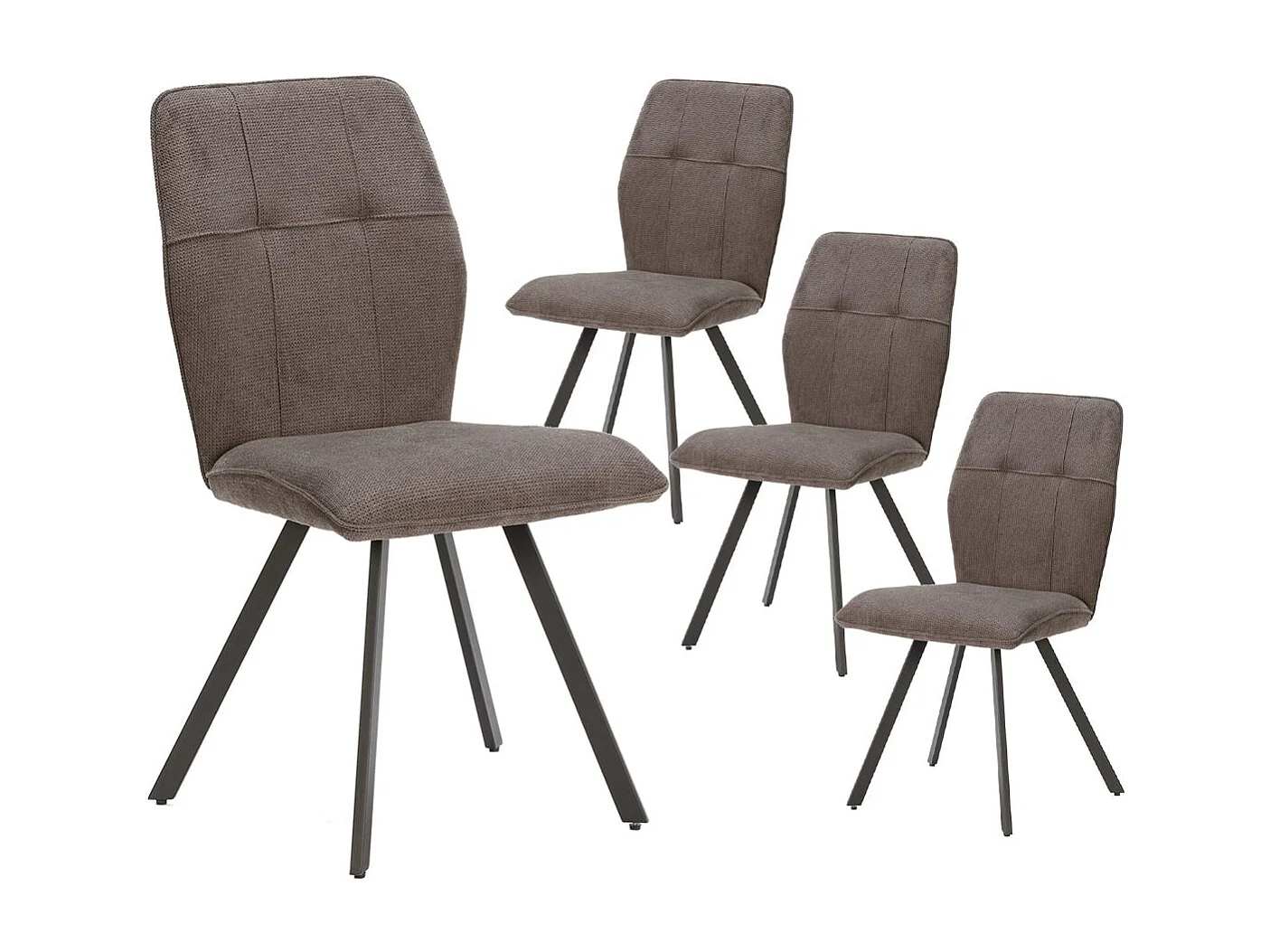SELMA - Lot de 4 Chaises Tissu Gris Anthracite Effet Tricoté Pieds Métal Noir