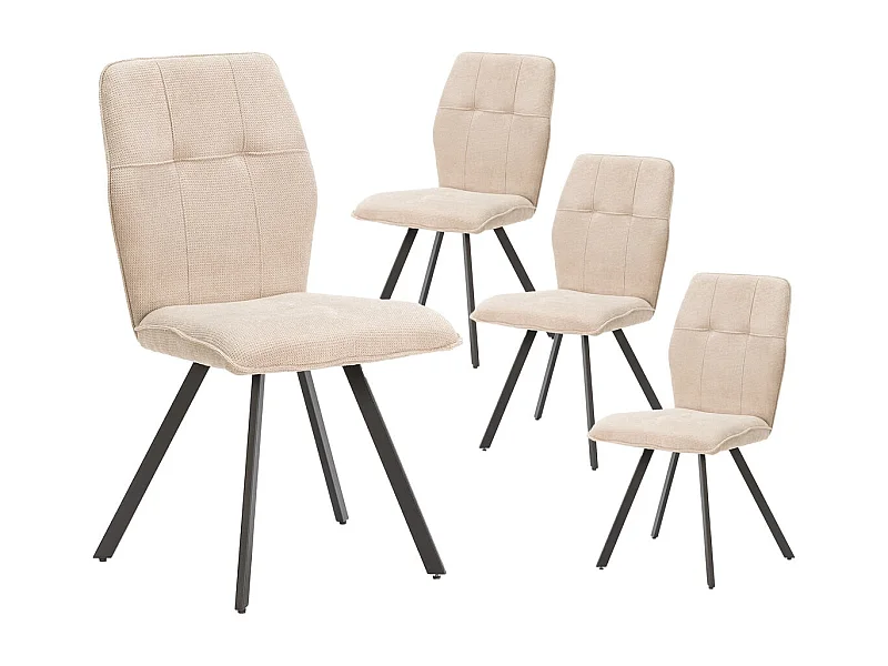 SELMA - Lot de 4 Chaises Tissu Beige Effet Tricoté Pieds Métal Noir