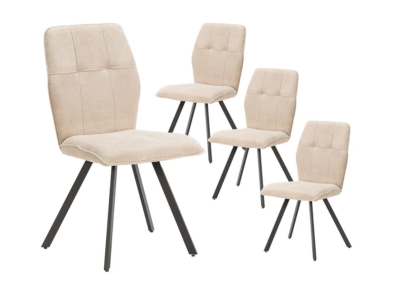 SELMA - Lot de 4 Chaises Tissu Beige Effet Tricoté Pieds Métal Noir