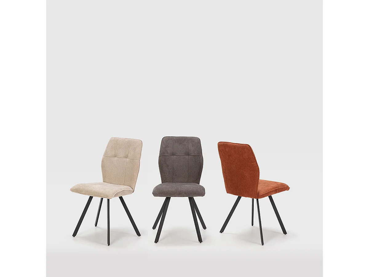 SELMA - Lot de 4 Chaises Tissu Beige Effet Tricoté Pieds Métal Noir