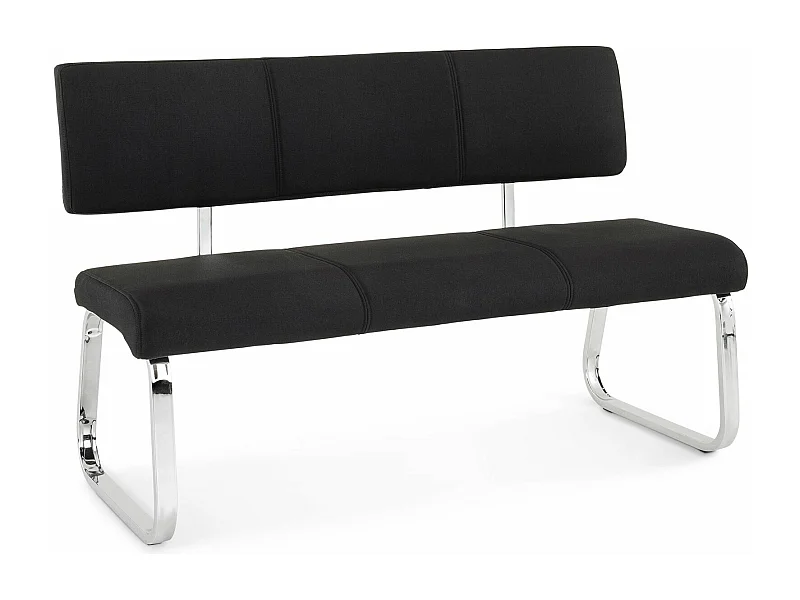 Banc design VILAS siège avec 3 places, banquette au piètement chromé et dossier au revêtement en tissu noir