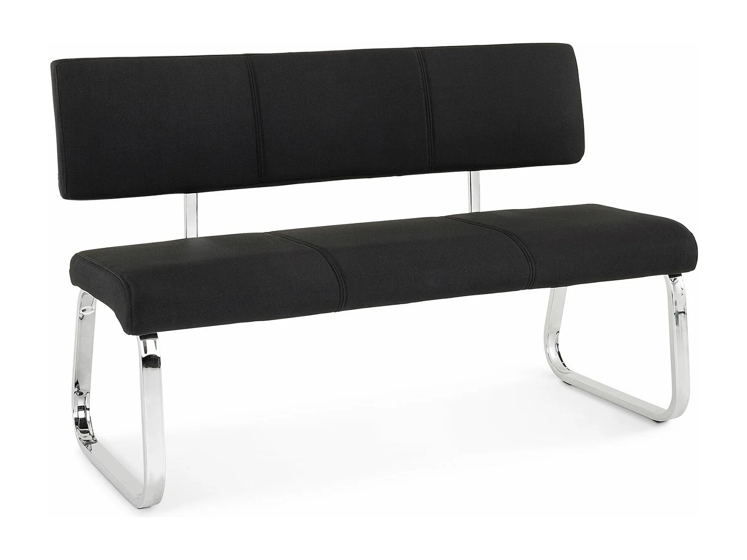 Banc design VILAS siège avec 3 places, banquette au piètement chromé et dossier au revêtement en tissu noir