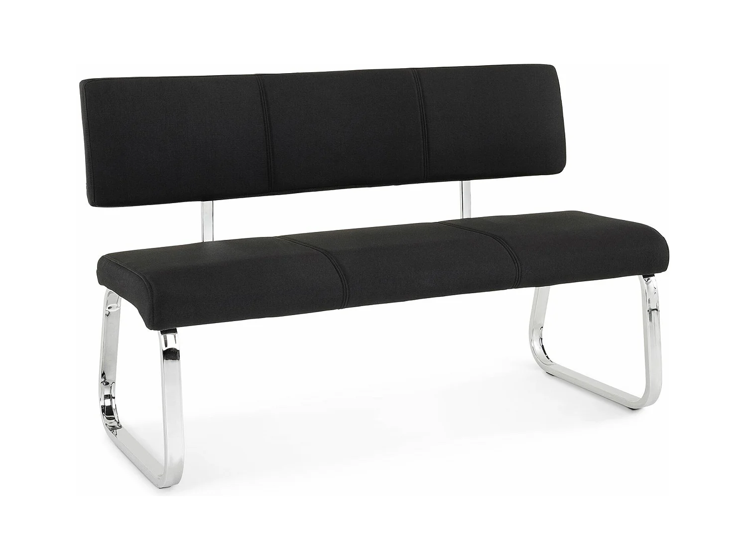 Banc design VILAS siège avec 3 places, banquette au piètement chromé et dossier au revêtement en tissu noir