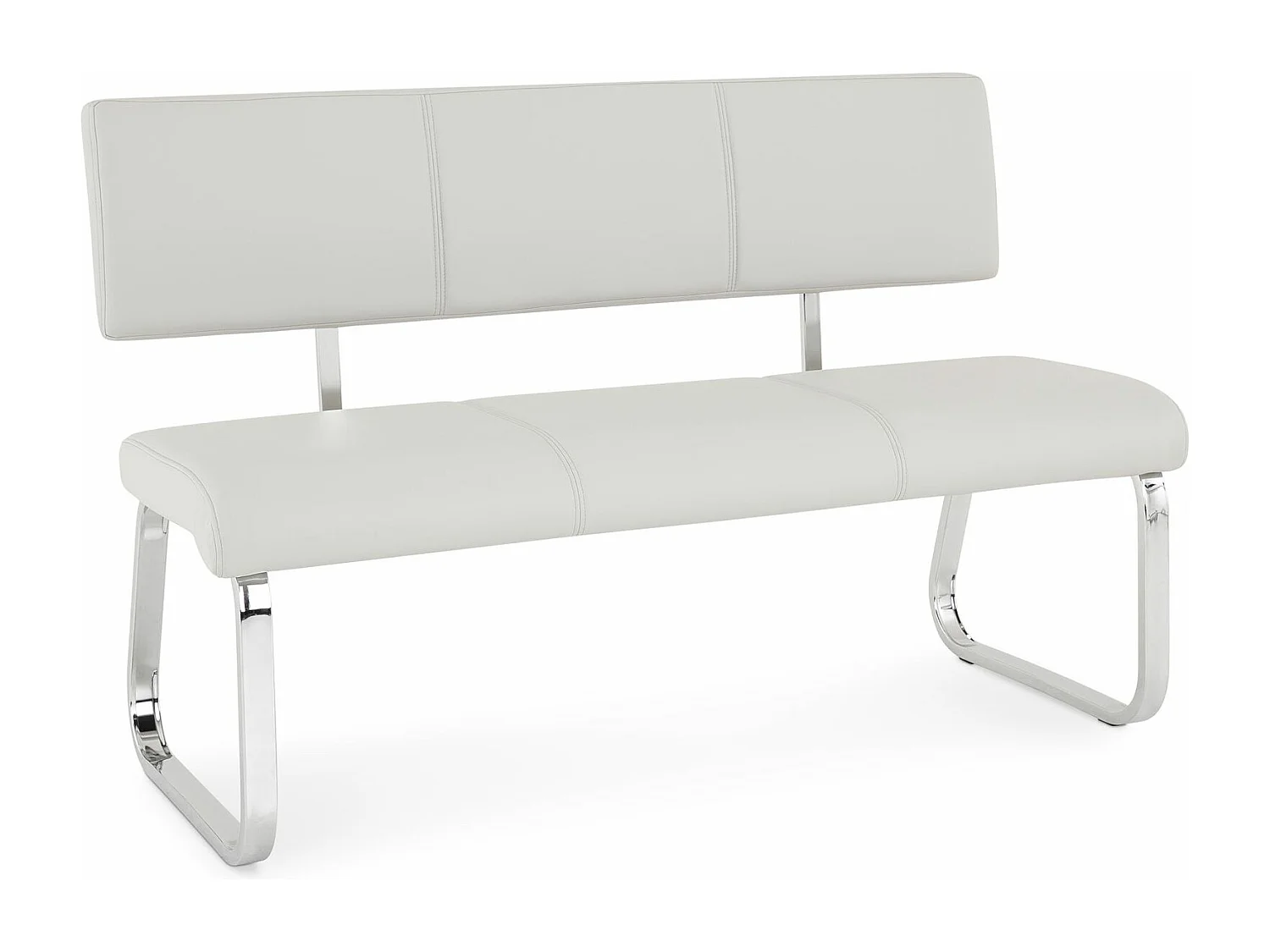 Banc design VILAS siège avec 3 places, banquette au piètement chromé et dossier au revêtement synthétique gris clair