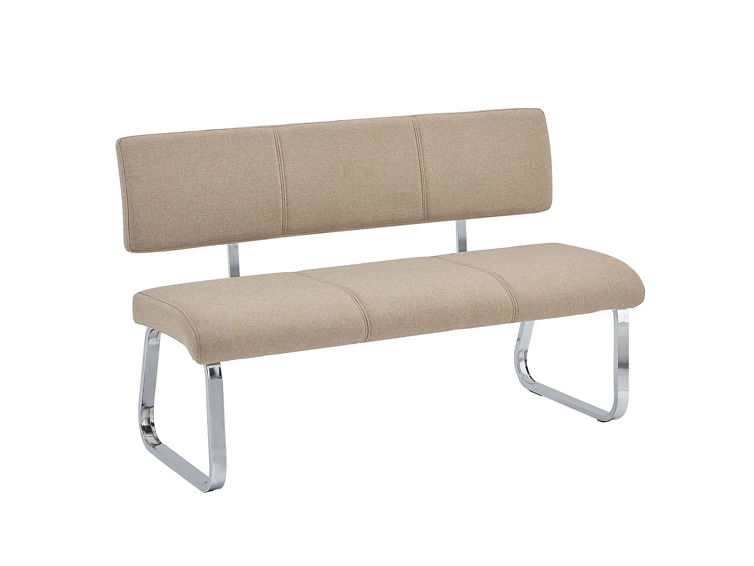 Banc design VILAS siège avec 3 places, banquette au piètement chromé et dossier au revêtement en tissu beige