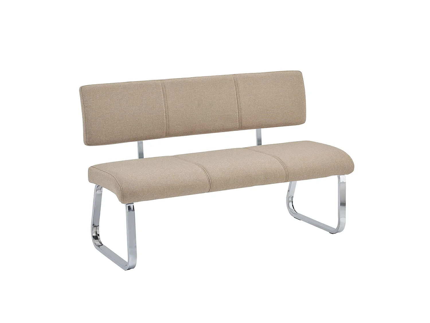 Banc design VILAS siège avec 3 places, banquette au piètement chromé et dossier au revêtement en tissu beige
