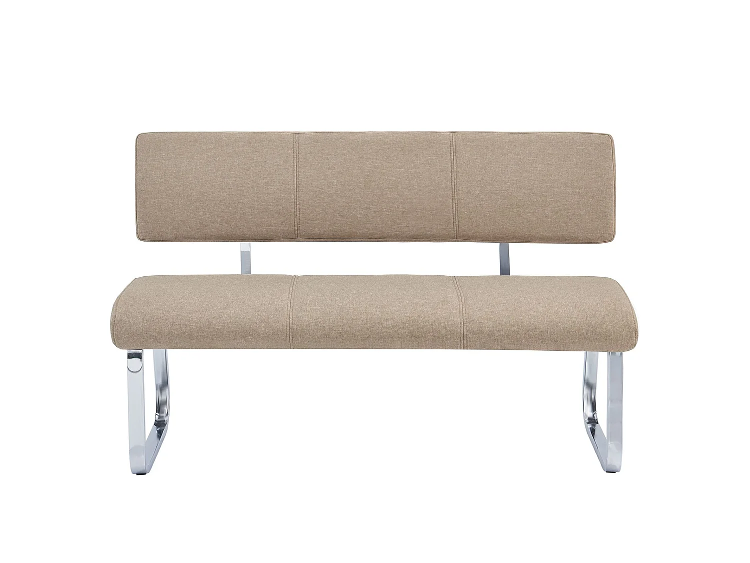 Banc design VILAS siège avec 3 places, banquette au piètement chromé et dossier au revêtement en tissu beige