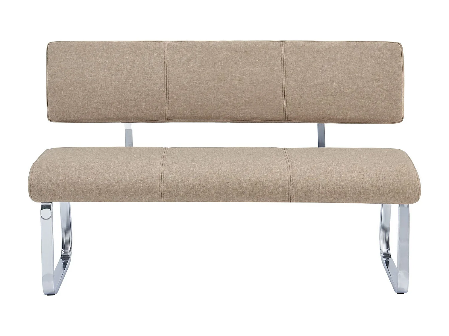 Banc design VILAS siège avec 3 places, banquette au piètement chromé et dossier au revêtement en tissu beige