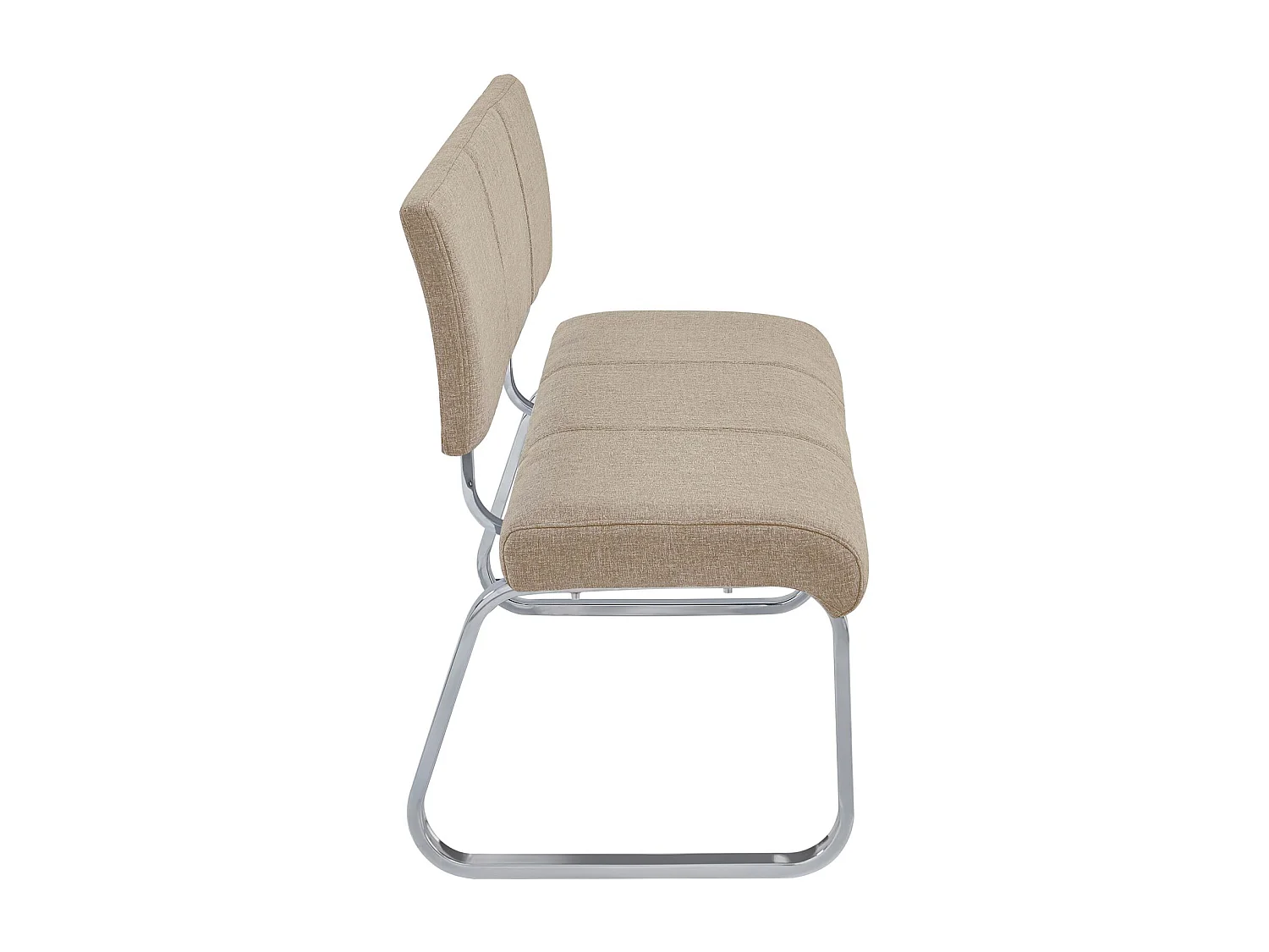 Banc design VILAS siège avec 3 places, banquette au piètement chromé et dossier au revêtement en tissu beige