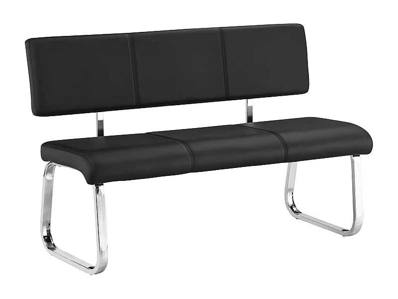 Banc design VILAS siège avec 3 places, banquette au piètement chromé et dossier au revêtement synthétique noir