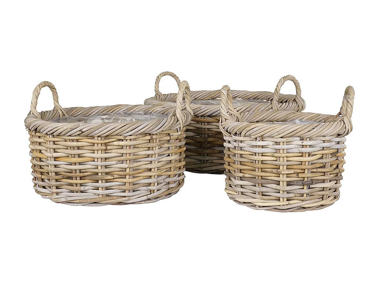 KUPY - Lot de 3 Panières en Kubu et Rotin Doublure Plastique Intérieure