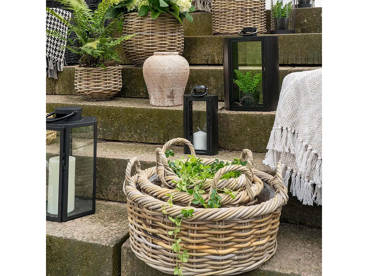 KUPY - Lot de 3 Panières en Kubu et Rotin Doublure Plastique Intérieure