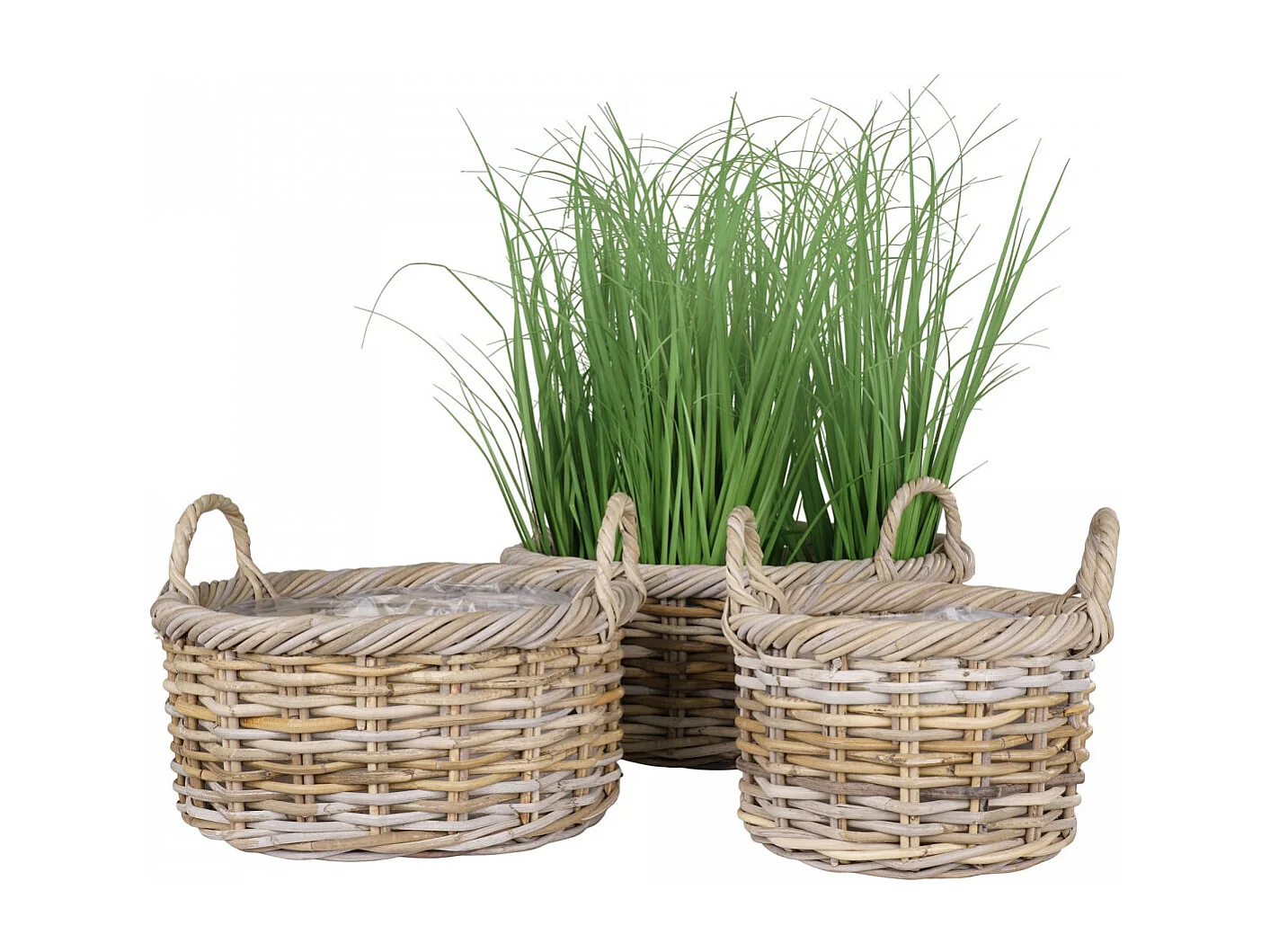 KUPY - Lot de 3 Panières en Kubu et Rotin Doublure Plastique Intérieure