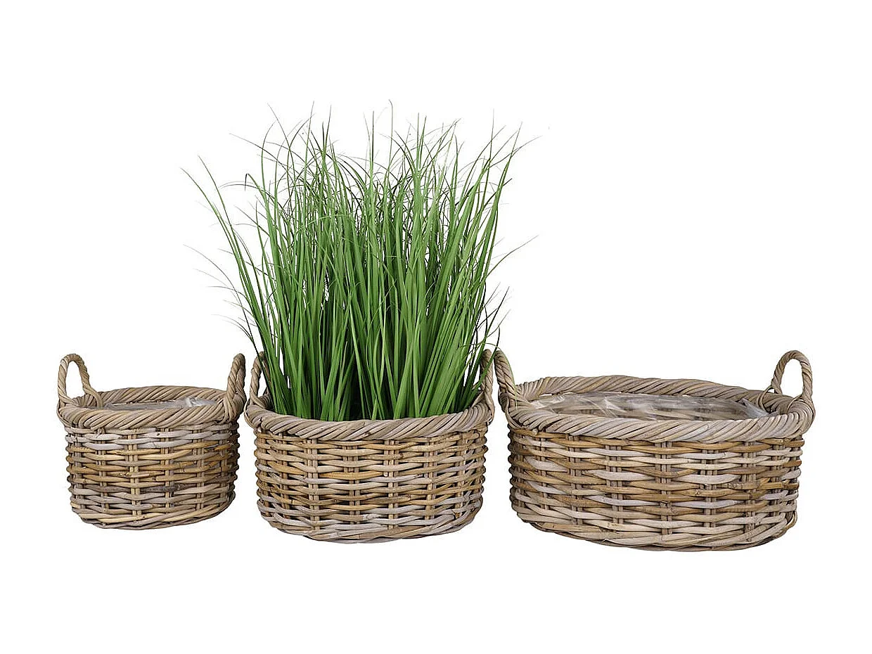 KUPY - Lot de 3 Panières en Kubu et Rotin Doublure Plastique Intérieure