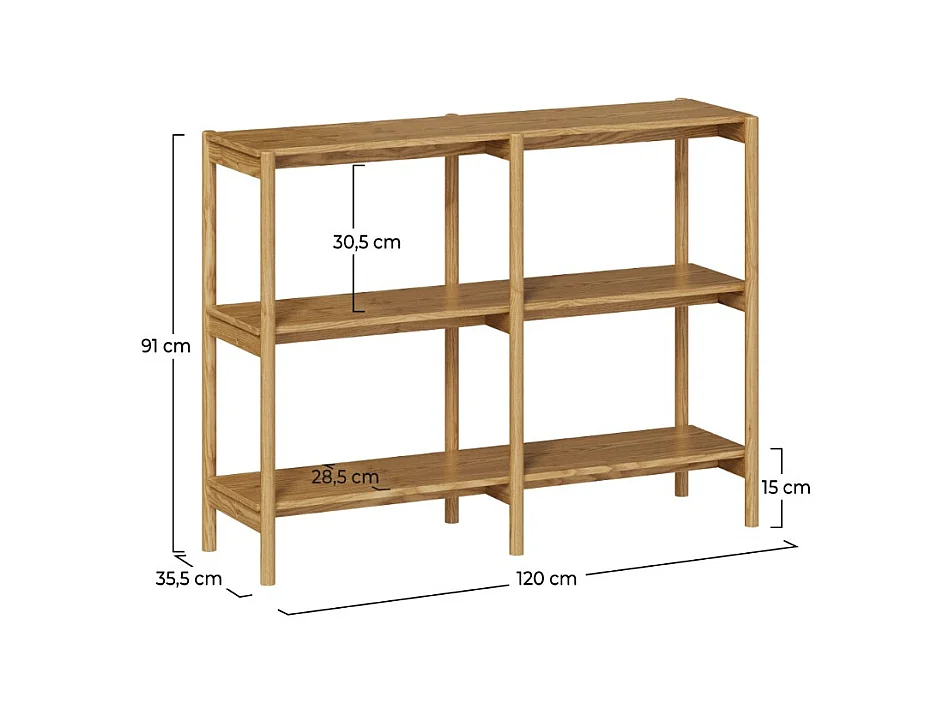 Etagère en bois d'hévéa massif, 2 étagères - Emel