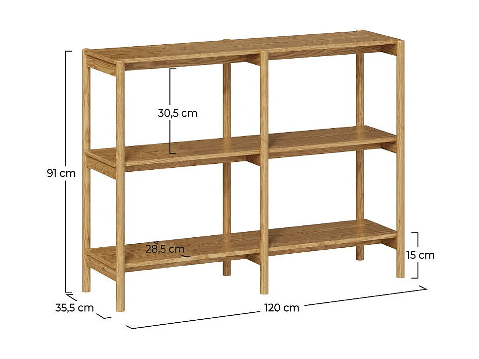 Etagère en bois d'hévéa massif, 2 étagères - Emel