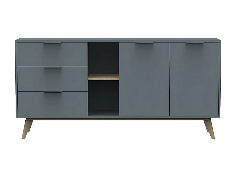 CANACA - Buffet 165cm 2 Portes 3 Tiroirs Scandinave MDF et Pin Massif Gris Vert