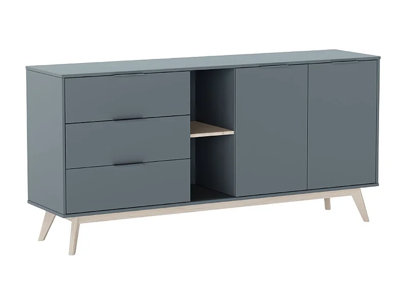 CANACA - Buffet 165cm 2 Portes 3 Tiroirs Scandinave MDF et Pin Massif Gris Vert