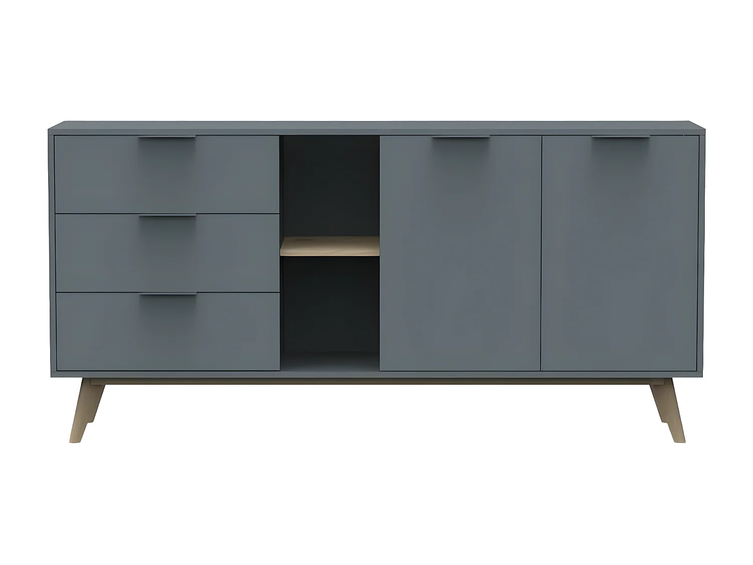 CANACA - Buffet 165cm 2 Portes 3 Tiroirs Scandinave MDF et Pin Massif Gris Vert