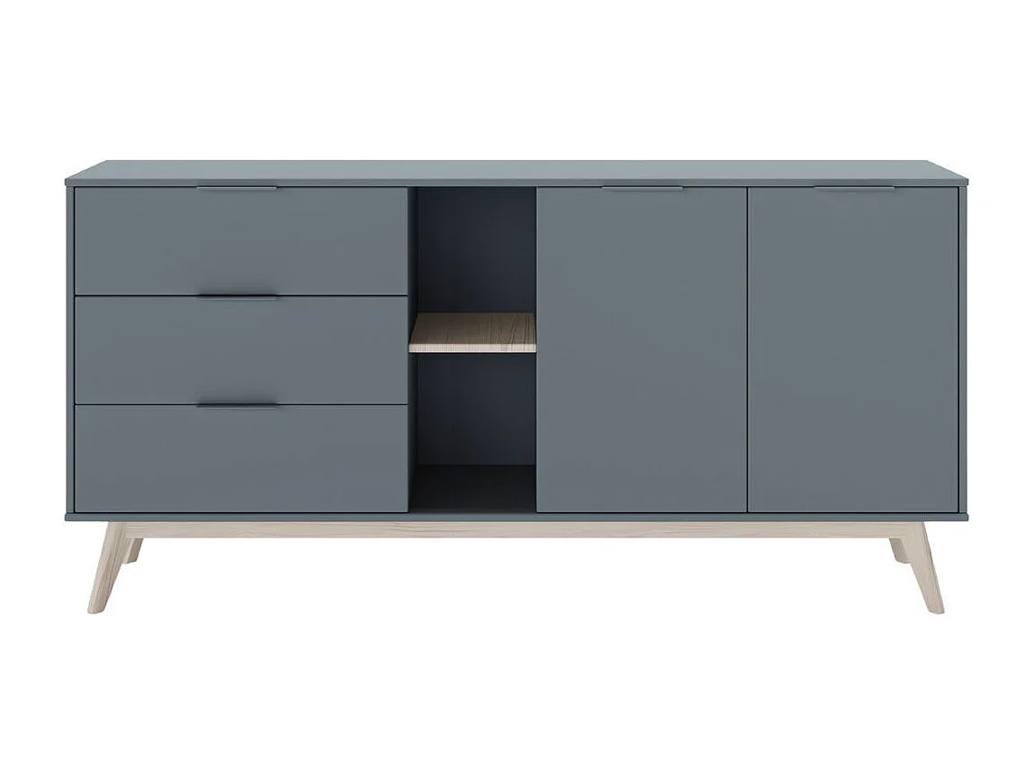 CANACA - Buffet 165cm 2 Portes 3 Tiroirs Scandinave MDF et Pin Massif Gris Vert