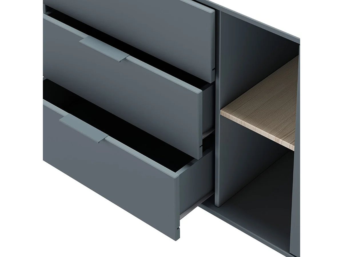 CANACA - Buffet 165cm 2 Portes 3 Tiroirs Scandinave MDF et Pin Massif Gris Vert