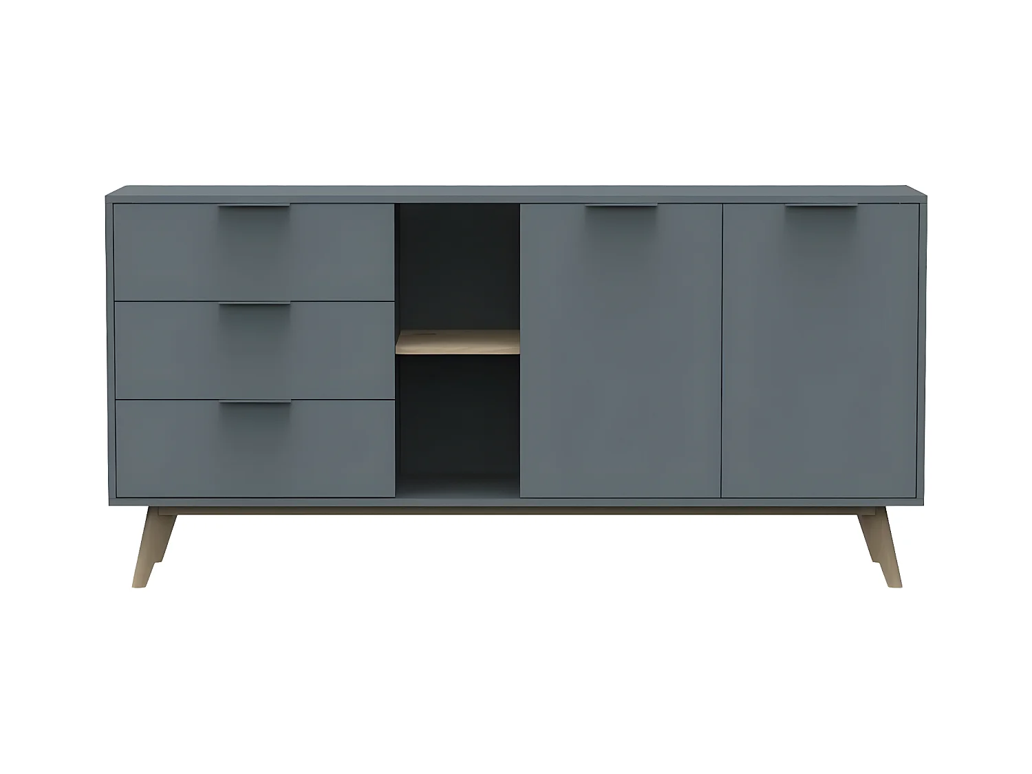 CANACA - Buffet 165cm 2 Portes 3 Tiroirs Scandinave MDF et Pin Massif Gris Vert