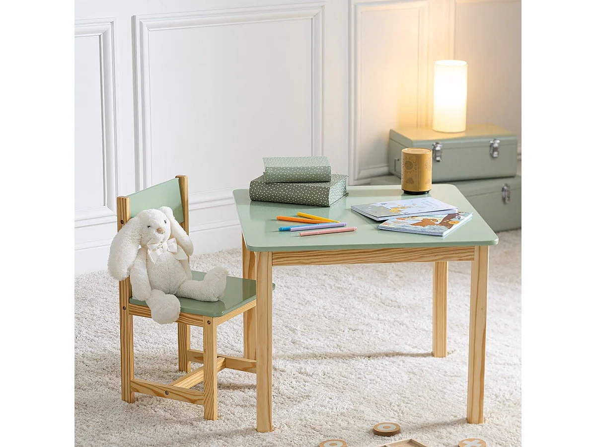 Table carrée pour Enfant en bois Vert et Naturel H 54.5 cm