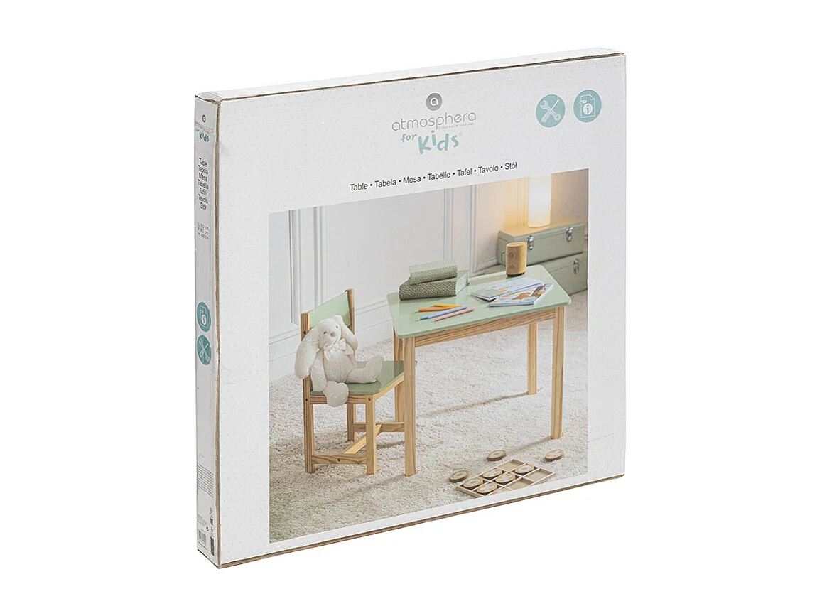 Table carrée pour Enfant en bois Vert et Naturel H 54.5 cm