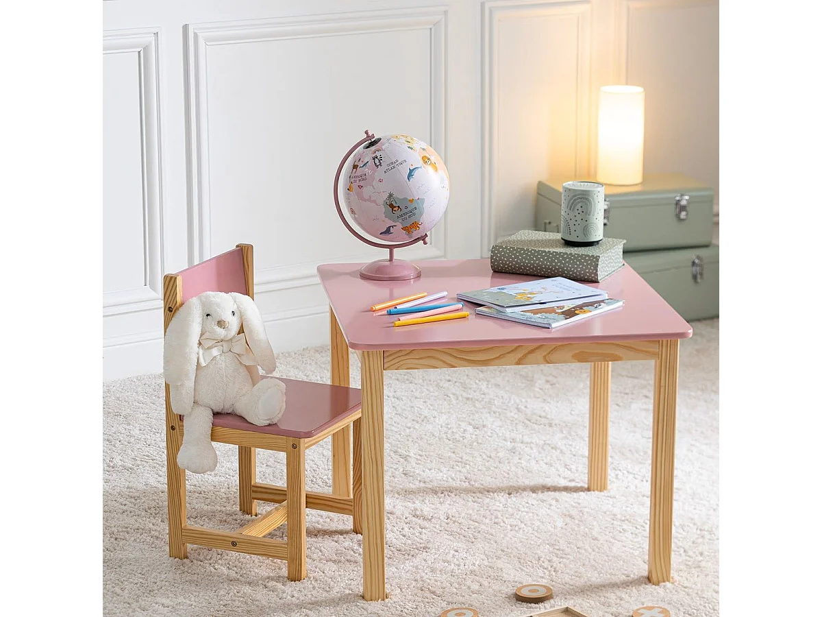 Table carrée pour Enfant en bois Rose et Naturel H 54.5 cm